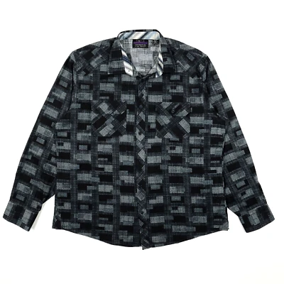 JHANE BARNES JB id Western Shirt Flannel Geometric Patchwork Men's XXL pockets - Image 1 of 4