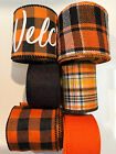 Lot 6 Orange Black Plaids Welcome Phrase Wired Ribbon 4 Yds Ea 2.5/1.5” New