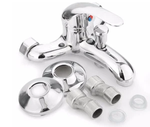 Zinc alloy Basin Faucets Chrome Wall Mounted Hot Cold Water Dual Spout Mixer Tap - Picture 1 of 4