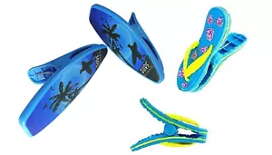 2 Set (4 Ct) Blue Flipflops / Blue Surfboard Beach Towel Clips - Picture 1 of 3