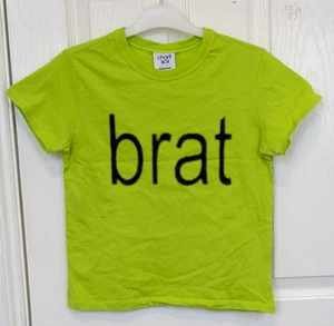 Charli XCX Official BRAT Baby Tee Crop Cropped T-Shirt XS by Bershka Neon Green - Picture 1 of 14