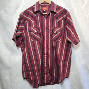 Ely Plains Pearl Snap Western Shirt Men's L Short Sleeve Red Striped Pockets - Picture 1 of 4