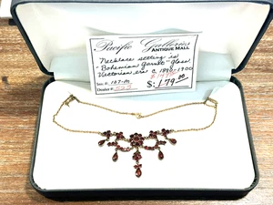 Exquisito Collar Antiguo Victoriano Período Bohemio Granate Oro Cristal 1890 1900s - Imagen 1 de 8