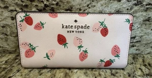 Kate Spade Wild Strawberry Large Slim Bifold Staci Pink Wallet - Picture 1 of 7