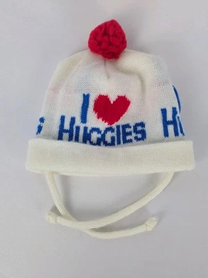 Vintage HUGGIES Infant BABY Winter Hat Beanie Red Pom Advertising Diapers  - Image 1 of 4
