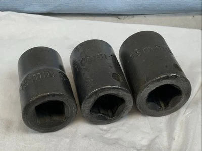 S-K 3pc 1/2 Drive 6pt Metric Impact Sockets, 15mm, 17mm, 18mm, USA  - Blue - Image 1 of 4