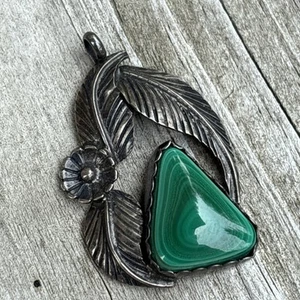 Dave Scott Navajo Sterling Silver Malachite Pendant Vintage Abstract Ae - Picture 1 of 14