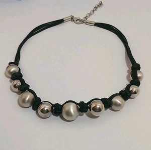 Collar Milor Italia Plata Esterlina Gran Cuentas Anudadas Cordón Negro 18" Ajustable - Imagen 1 de 15