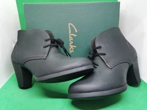 Clarks Bergen Damenstiefel Größe 8M schwarz Leder klobiger Blockabsatz Schnürbootie - Bild 1 von 24