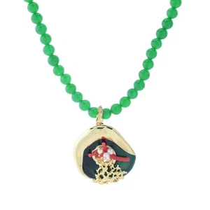 Halskette Graziella 23 Karat vergoldete Zuchtperlen & grüner Quarz Sea Life - Bild 1 von 2