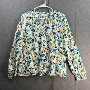 Denim & Co. Blusa tejida puño estampado blanco, grande - Imagen 1 de 10