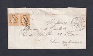 FRANCE 1871 10c PAIR ON FL ST. ANGEAU #3503 ‘STRING OF PEARLS’ CANCEL TO ROUEN - Picture 1 of 3