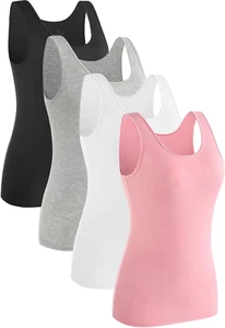 4 Piece Women Tank Tops Basic Sleeveless Undershirt Layering Tanks - Picture 1 of 12