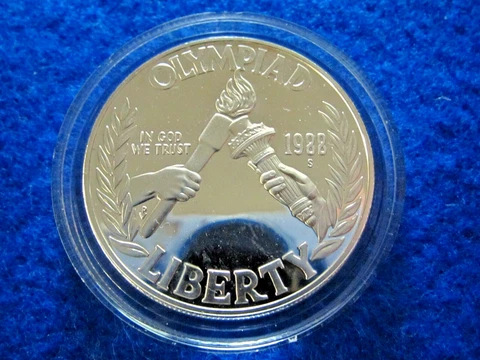 1988 S Olympics Cameo Proof Commemorative Silver Dollar - Encapsulated Cover