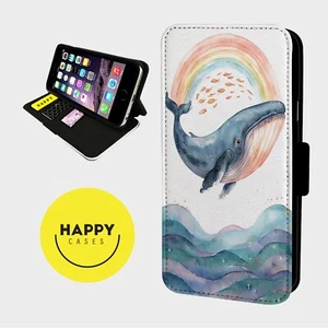 ACUARELAS DE BALLENA ARCO IRIS - Funda protectora de cuero sintético abatible para teléfono - iPhone/Samsung - Imagen 1 de 5