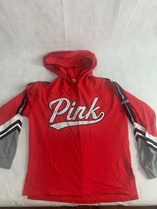 Pink! Victoria's Secret Womens Hooded Sweatshirt Red S Small Graphic Bling - Picture 1 of 5