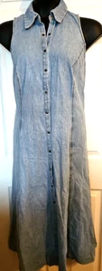 VTG Newport News Jeanology 16W Lt Wash Denim Modest Shirt Dress Snaps Sleeveless - Picture 1 of 5