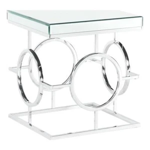 Bowery Hill End Table Coffee Accent Table Square in Glass Top and Metal - Chrome - Picture 1 of 8