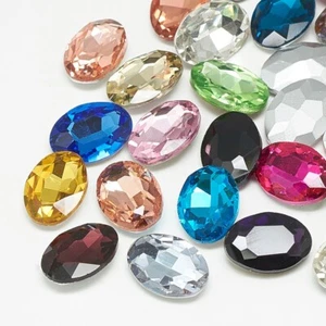 50 piezas cabujones facetados ovalados puntiagudos de vidrio con estrás artesanías 18x13x5,5 mm - Imagen 1 de 3