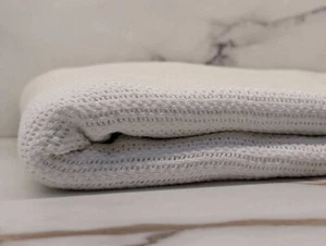 White Woven 100% Cotton Bed Blanket  60x90 Twin Size Soft Lightweight Breathable - Picture 1 of 4