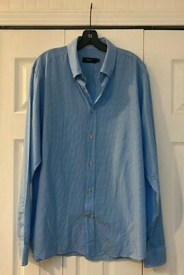 Camisa ajustada Ermengildo Zegna Sport azul blanco micro cuadros logotipo Lyocell algodón XL Foto 1 de 4