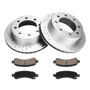 Rotores traseros perforados + pastillas de freno para Chevy Silverado Sierra 2500HD 3500 55055 - Imagen 1 de 11
