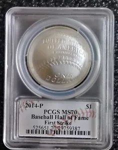 2014-P $ 1 DOLLAR BASEBALL HOF PCGS MS70 CASSIE McFARLAND SIGNED "FIRST STRIKE" - Picture 1 of 2