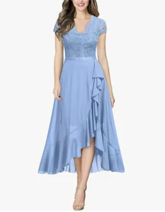 Miusol Women's V Neck Elegant Lace Ruffle Bridesmaid Maxi Dress (Blue, 2XL) - Picture 1 of 4