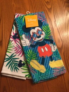Mickey Mouse Set 2 Summer Kitchen Dish Tea Towels 100% Cotton 15X26 NEW - Picture 1 of 5