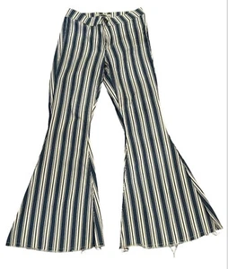 Rock & Roll Denim Womens Striped Bargain Button Bell Bottom Jeans Size 27x32 - Picture 1 of 5
