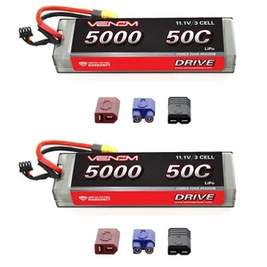 Venom 50C 3S 11.1V 5000mAh LiPo Hardcase Flat Pack batteria con spina UNI x2 confezioni - Foto 1 di 3