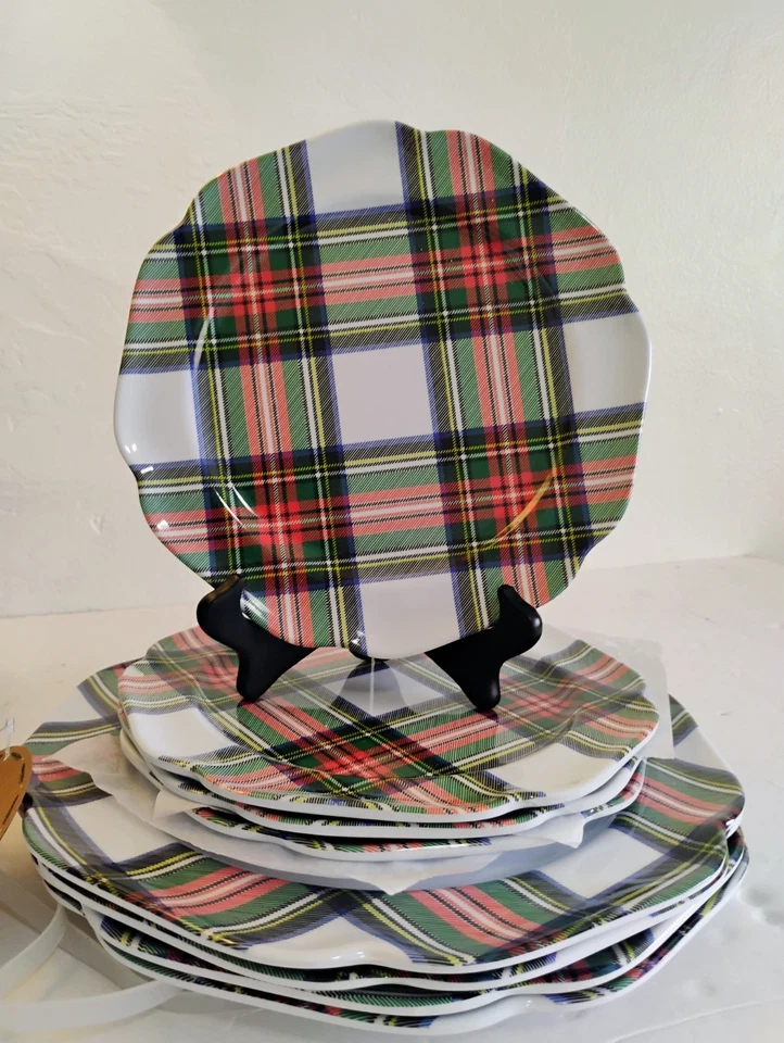 Aspen Tartán Cuadros Navidad 100% Melamina Cena Ensalada Platos Juego De 8 Nuevos~ Foto 1 de 4