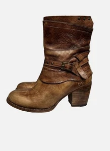 Bed Stu Rowdy Sz 7 Cobbler Series Brown Leather Block Heel Side Zip Ankle Boots - Picture 1 of 9