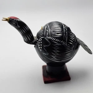 Vintage Folk Art Mexican Bird Gourd & Bobblehead Peahen Black And White - Picture 1 of 12