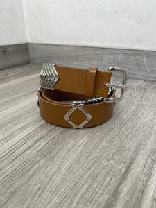 Isabel Marant Tehora Silver Metal Buckle Tan Leather Belt Size 90 (US M-L) - Picture 1 of 23