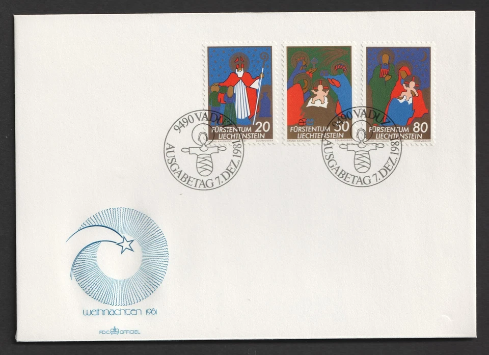 1981 Liechtenstein Christmas FDC. Vaduz First Day Cover — 第 1/1 张图片
