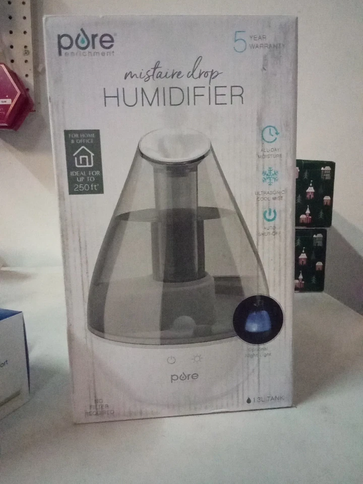 Pure Enrichment MistAire Drop Ultrasonic Humidifier White Auto Shut Off NEW - Image 1 of 1