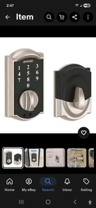 Cerrojo táctil sin llave Schlage BE375 CAM 619, estilo camelot, acabado níquel satinado - Imagen 1 de 3