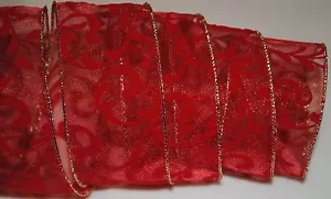 Wired Ribbon~Sheer~Christmas Red~Holiday Velvet Swirl~Wreath~Gift~Craft~Bow - Picture 1 of 2