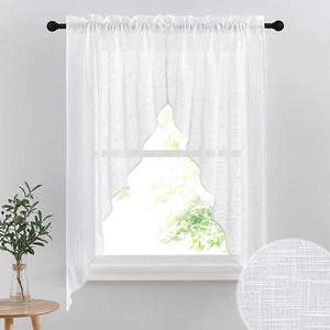 Elegant Semi Sheer Linen Curtain Valance Set for Privacy, 2 Panels, White - Picture 1 of 13
