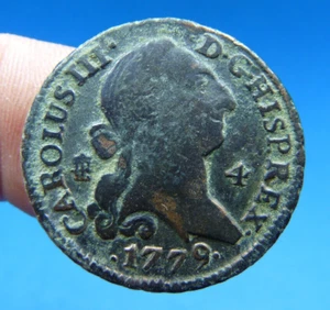CAROLUS III CHARLES III COIN 4 MARAVEDIS 1779 YEAR SPANISH PIRATE COLONIAL TIME - Picture 1 of 2