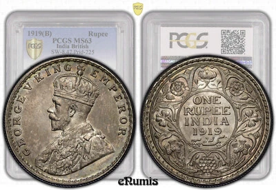 INDIA, George V, Rupee 1919, Bombay, PCGS MS 63 - Image 1 of 4