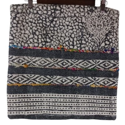 Bohemian Morracan Cotton Woven Euro Pillow Cover Case Grey White Size 17 X 17.5 - Image 1 of 4