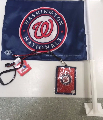 Washington Nationals MLB Baseball Auto Flag & Rhinestone ID Wallet Lanyard I.D Cover