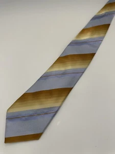 Designer Krawatten Herren Seidenkrawatte Kenneth Cole NY blau gelb gold gestreift Arbeit - Bild 1 von 3