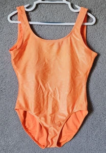 Vtg 80s 90s Catalina One Piece Low Back Swimsuit Ribbed Solid Orange Plus Sz 1X - Picture 1 of 13