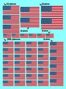 KLAR VINYL Aufkleberbogen AMERIKANISCHE FLAGGEN Sponsor Aufkleber Maßstab 1/24-1/16 STANZUNG - Bild 1 von 8