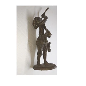 Antique Chinese Bronze Statue Figure, The Bird Hunter, Brown Patina, H 29 cm - Picture 1 of 15