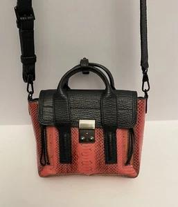 3.1 Phillip Lim Pink Snakeskin Pashli Mini Satchel Crossbody Bag Silver Hardware - Picture 1 of 10
