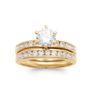 Doppelring Solitärringe ZIRKONIA vergoldet 18 KARAT 5 Mikron Schmuck - Bild 1 von 6